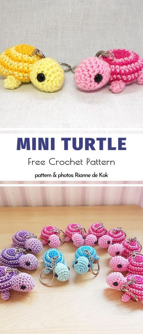 Mini Turtle Free Crochet Pattern Crochet Keychain Patterns, Crochet Keyring Free Pattern, Crochet Turtle Pattern, Keychain Patterns, Mini Turtle, Crochet Keychains, Cute Amigurumi, Crochet Keychain Pattern, Crochet Turtle