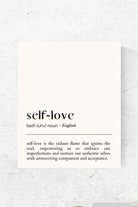 Self Love Print, Self Love Art Print, Self Love Definition, Self Love Line Art, Love Definition, Photo Frame Ideas, Art Definition, Minimalistic Tattoos, Affirmation Art