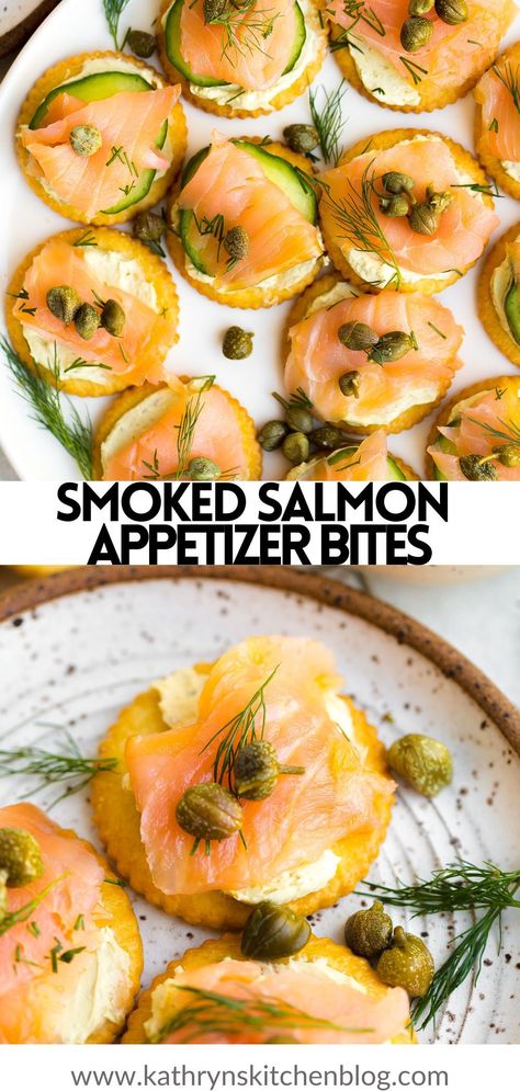 These Smoked Salmon Appetizer Bites are quick to make and always a crowd pleaser! Layered with pesto cream cheese, cucumber slices, smoked salmon, fresh dill, and capers. Pesto Cream Cheese, Salmon Flatbread, Cream Cheese Cucumber, Smoked Salmon Appetizer, Salmon Appetizer, Smoked Salmon Bagel, Smoked Salmon Recipes, Cucumber Slices, Cucumber Bites