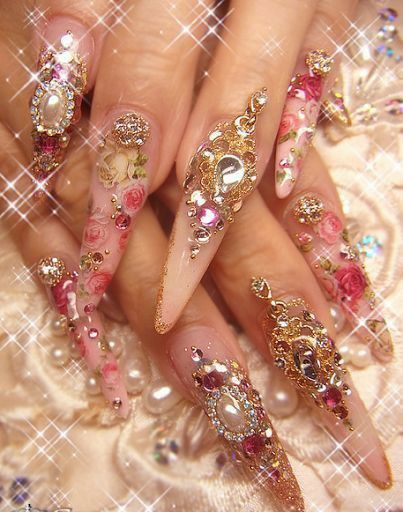 Gyaru Nails, Nails Girly, Nails Yellow, Nail Jewels, Really Cute Nails, Bling Acrylic Nails, Kawaii Nails, Crystal Nails, Luxury Nails