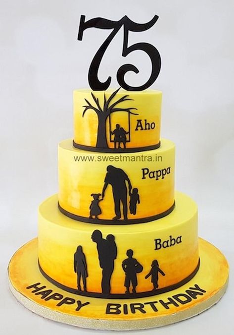 75 Th Birthday Cake Designs, Two Tier 75th Birthday Cake, 75 Cake Birthday, 75th Bday Cake, 3 Tier Cake Birthday, 75 Anniversary Ideas, Grandfather Cake, Grandpa Cake, 75th Birthday Cake For Grandfather