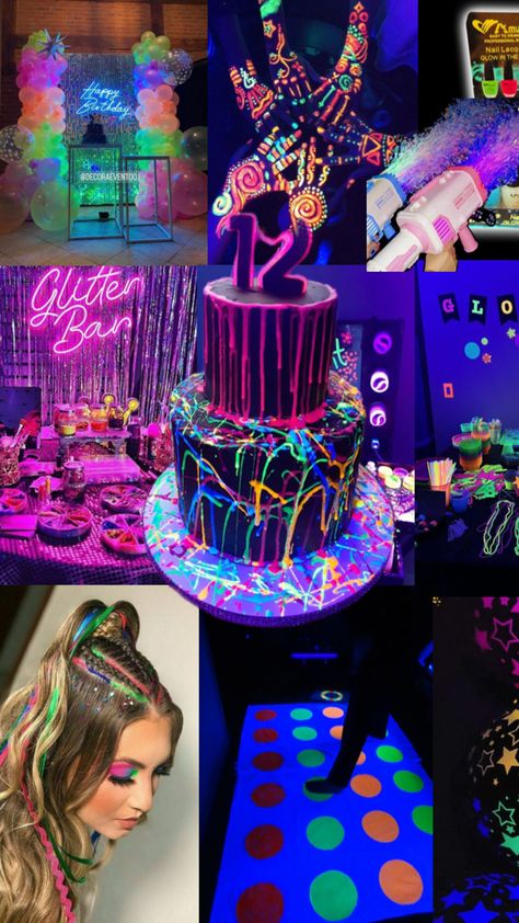 Neon party Neon Party Games, Rave Theme Party, Glow Birthday Party Ideas, Neon Pool Party, Rave Theme, Rave Wedding, Neon Birthday Party, Glow Birthday Party, Sweet Sixteen Birthday Party Ideas