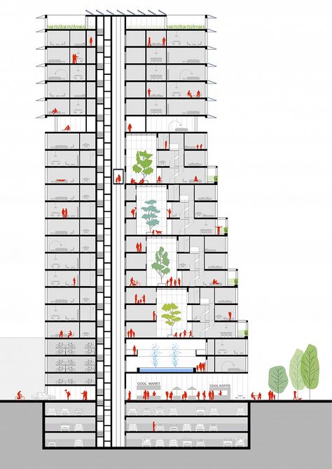 Family Scraper de Maasbode / Building Realisation / van Bergen Kolpa Architecten, Dutch architects based in Rotterdam High Rise Architecture, Architecture Portfolio Design, Architecture Presentation Board, Building Costs, Mix Use Building, Architecture Concept Diagram, Skyscraper Architecture, Architecture Design Drawing, Concept Diagram