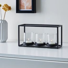 Candle Holders - Tea Light Holders & Lanterns | Dunelm | Page 2 Black And White Living Room, Living Room Ornaments, Hanging Fixture, Living Room Decor Modern, Glass Table Lamp, Tealight Candle Holders, Front Room, Modern Industrial, Decoration Design