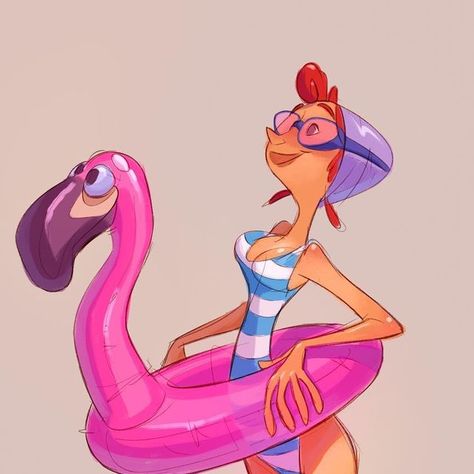 Jochem van Gool on Instagram: "Old sketch I colored as a warm up. Hope you like it! #character #characterdesign #characterart #flamingoart #flamingo #flamingotoy #stripes #stripedbathingsuit #bathingsuit #visdev #swimming #poolside #inflatablepool #inflatables" Draw Flamingo, Flamingo Character, Cartoon Swimming, Flamingo Toy, Flamingo Balloons, Body Forms, Dice Cup, Striped Bathing Suit, Dream Trips