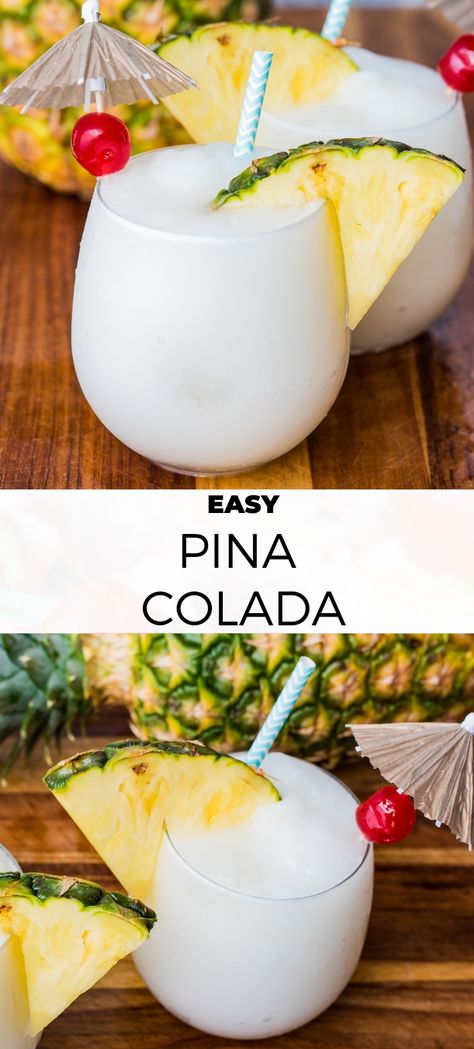 Easy Pina Colada Recipe, Colada Drinks, Coconut Rum Drinks, Pina Colada Cocktail, Rum Drinks Recipes, Pina Colada Recipe, Malibu Coconut, Pina Coladas, Rum Recipes