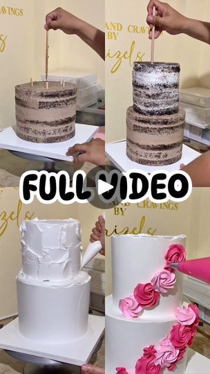 So Pretty and Elegent 2 Tier Rosette Cake #cakefrosting #rosettecake #floralcake #elegantrosettecake #cakedecorating #cakedecoratingvideos #caketutorial #caketutorialvideos #cakemaking #trendingcakes #viralcakes | Full Video with English Audio 😍 So Pretty and Elegent 2 Tier Rosette Cake #cakefrosting #rosettecake #floralcake #elegantrosettecake #cakedecorating... | By Sweets and Cravings by Crizels | This is now the full video on how I made this so elegant floral rosette to tear cake. It includes how we stack this tall cake, how I coat and achieved a super smooth cake finished and how I decorate the rosette icing. So let's get started. This is the top cake of six by seven inches in height chocolate moist flavour with Russian buttercream filling. And this is the bottom cake still in chocol 2 Tier Rosette Cake, 2 Tier Floral Cake, 2 Tier Chocolate Cake, Two Tier Chocolate Cake, Russian Buttercream, Rosette Cake Wedding, Cake Nozzles, Tall Cake, 2 Tier Cake