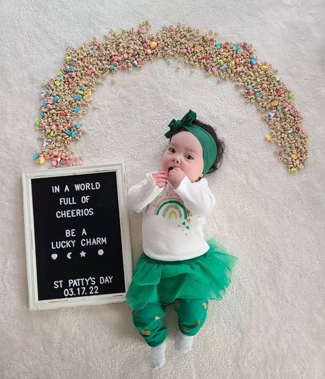 Lucky Charms St Patricks Day Pictures, Lucky Charms Milk Bath, 1 Month Old Baby Pictures March, St Patrick’s Day Picture Ideas, St Patrick’s Day Milestone Picture, Lucky Charm Photoshoot, Spring Milestone Picture Ideas, St Patrick’s Day Baby Pictures, First St Patricks Day Baby Pictures