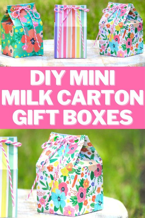 Cricut Milk Carton, Milk Carton Gift Box Diy, Diy Small Boxes Cardboard, Small Milk Carton Crafts, Making Paper Boxes, Paper Box Diy Gift, Diy Small Paper Boxes Easy, Mini Boxes Diy, Diy Small Gift Boxes How To Make