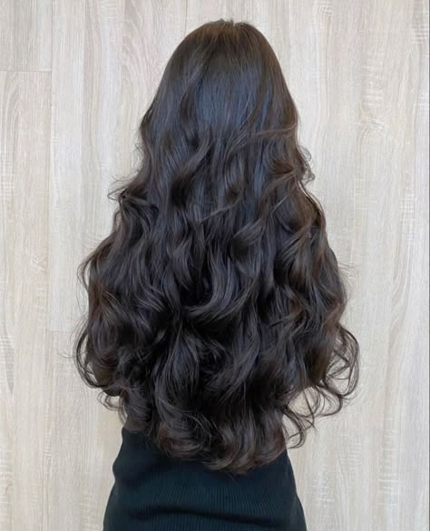 Healthy Long Thick Hair, Long Black Messy Hair, Wavy Black Hair Aesthetic, Black Wavy Hair Aesthetic, Long Dark Brown Wavy Hair, Wavy Voluminous Hair, Long Dark Wavy Hair, Wavy Hair Goals, Shiny Wavy Hair