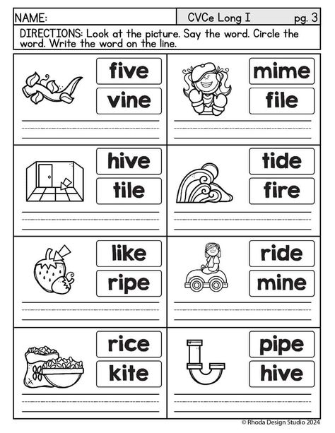 Long I Worksheets: Free CVCe Word Work Long I Worksheets, Cvce Worksheets, Long Vowel Worksheets, Digraphs Worksheets, Sunday School Projects, Structured Literacy, Phonics Posters, Vowel Worksheets, Cvce Words