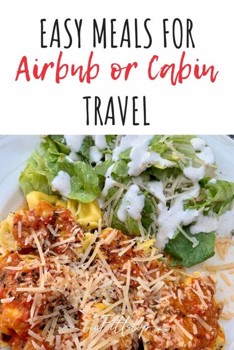 Easy Cabin Dinner Ideas, Meals To Make At Airbnb, Meals At The Cabin, Recipes For Vacation Meals, Beach Condo Meals, Cabin Weekend Meals, Easy Cabin Dinners, Healthy Meals While Traveling, Lake Vacation Food Ideas