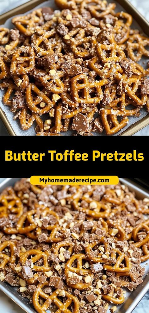 🥨 Sweet meets salty in these addictive Butter Toffee Pretzels! These crunchy, caramel-coated pretzels are pure snacking magic. Perfect for parties, gifting, or midnight cravings. Warning: they disappear fast! Ingredients: Pretzel twists Butter Brown sugar Vanilla extract One bite of these buttery toffee pretzels and you'll never go back to plain ones again! 🍯✨ Salted Caramel Chocolate Covered Pretzels, Buttery Pretzel Recipe, Butter Crunch Toffee Recipe, Gift Snacks Ideas, Pretzel Toffee Chocolate Chip Cookies, Pretzel Chip Toffee, Heath Bar Pretzels, Easy Butter Toffee Pretzels, Christmas Pretzel Toffee