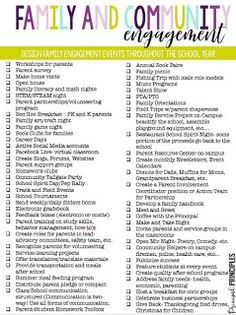 Family and Community Engagement Checklist Parent Engagement Activities, Parent Engagement Ideas, Engagement Checklist, Community Engagement Activities, Family Literacy Night, Preschool Family, Family Involvement, Family Communication, School Improvement