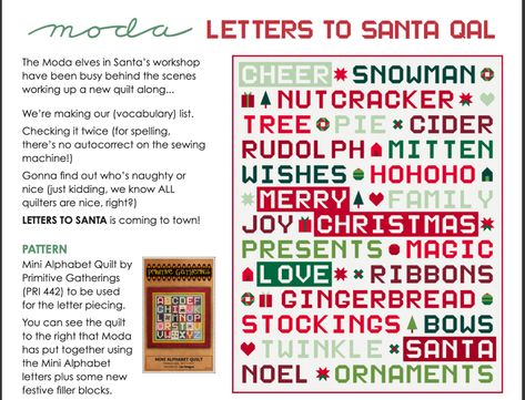 Letters To Santa Quilt Along, Moda Letters To Santa Qal, Santa Quilt, Alphabet Quilt, Christmas Quilt Blocks, Rose Quilt, Vocabulary List, Christmas Quilt Patterns, Primitive Gatherings