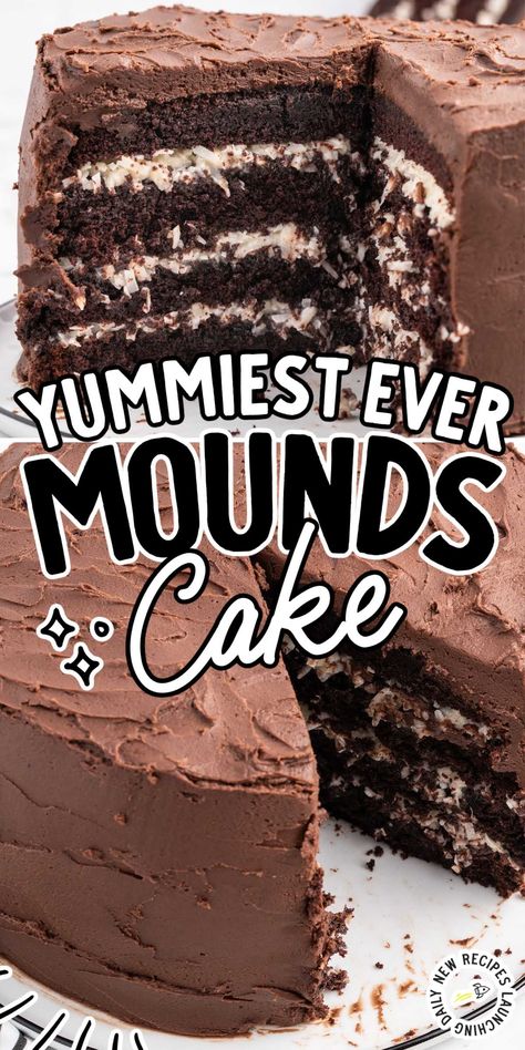 Mounds Cake Recipe Coconut Chocolate, Mounds Cake Easy, Peter Paul Mound Cake Recipe, Chocolate Mounds Cake Recipe, Mounds Bar Cake, Mounds Cake Recipe, Mounds Cookies, Mounds Brownies, Mounds Cake