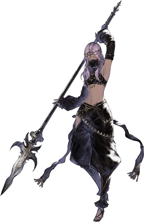 Sarafa | NIER Wiki | Fandom Polearm Character Art, Polearm Poses, Reincarnation Art, Nier Reincarnation, Leona League Of Legends, Long Pink Hair, Concept Art Character, Female Character Design, Character Design References