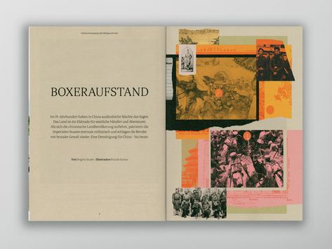 Office Santos → Boxer Uprising - NZZ Geschichte Scrapbook Editorial Design, Portfolio Website Inspiration, Zine Inspiration, Graphic Design Magazine, Magazine Layout Inspiration, Editorial Design Layout, Book And Magazine Design, Page Layout Design, Zine Design