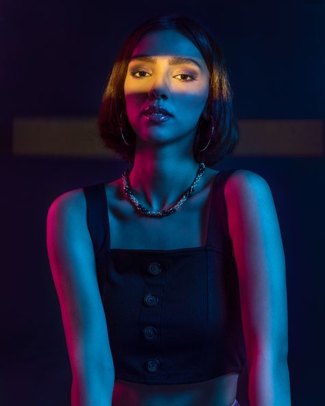 Woman gobo fashion portrait photography | Behance Led Light Portrait Photography, Gobo Photography Ideas, Led Portrait Photography, Optical Snoot Portrait, Coloured Light Photography, Optical Spot Photography, Studio Portrait Photography Poses Women, Rgb Photoshoot, Rgb Lighting Ideas Photography