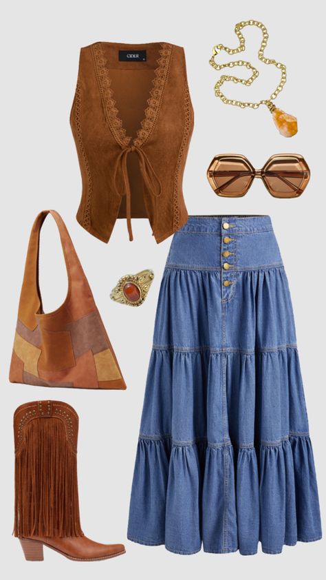 70s hippie boho cowgirl outfit #outfitinspo #hippie #boho #70s #cowgirl Boho 80s Fashion, 70s Country Aesthetic Outfits, 80s Cowgirl Fashion, 70s Cowgirl Outfit, Country Outfits Girls, Country Aesthetic Outfit, 80s Cowgirl, Carhartt Vest Outfit, 70s Cowgirl