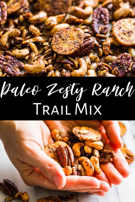 Savory Trail Mix Recipes Healthy, Paleo Trail Mix Recipe, Paleo Snacks Savory, Whole 30 Trail Mix Recipe, Homemade Trail Mix Recipes Healthy, Paleo Party Snacks, Snacks At Work, Homemade Trail Mix Recipes, Healthy Trail Mix Recipes