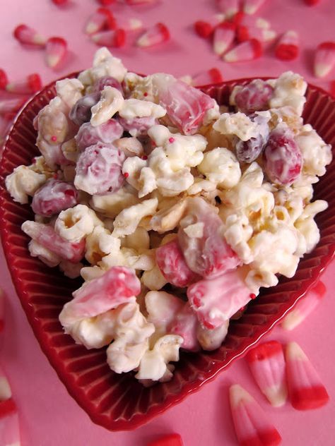 Valentine's White Chocolate Popcorn (Cupid Crunch) | Plain Chicken® Cupid Crunch, White Chocolate Popcorn, Chocolate Popcorn, Plain Chicken, Valentines Day Food, Almond Bark, Valentines Day Treats, My Funny Valentine, Valentines Food