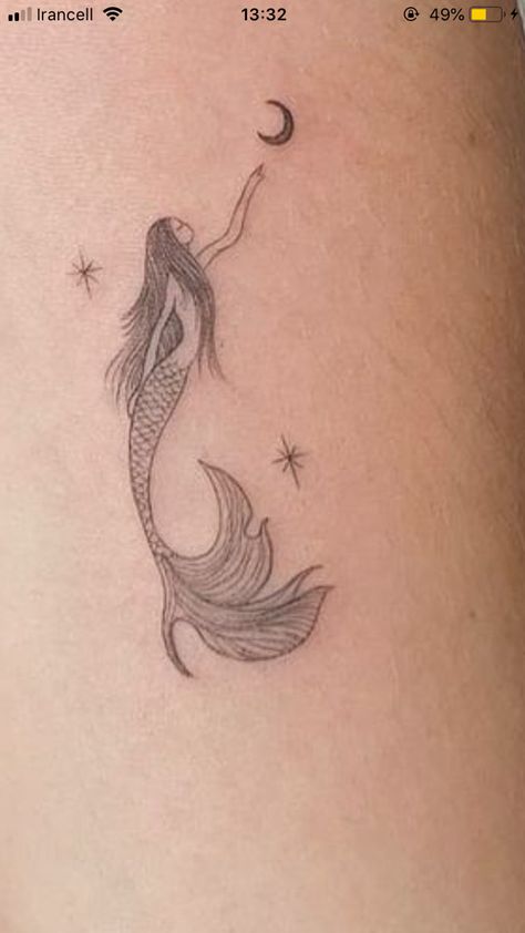 Mermaid Tattoo Small Simple, Mermaid Sisters Tattoo, Mermaid Fine Line, Mermaid Tattoo Minimalist, Mermaid And Fairy Tattoo, Small Mermaid Tattoo Designs, Fairy And Mermaid Tattoo, Tiny Mermaid Tattoo, Mini Fairy Tattoo