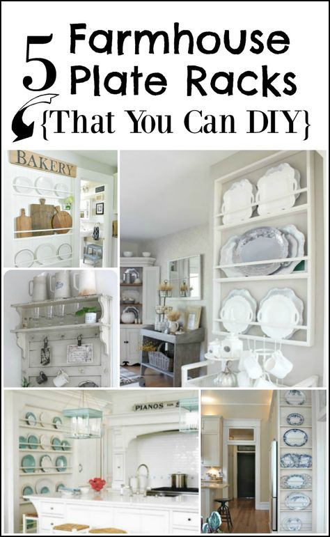 5 Farmhouse Plate Racks To DIY Napa Kitchen, Botanic Prints, Cabinet Plate Rack, Wall Mount Plate Rack, Plate Racks In Kitchen, Plate Rack Wall, Farmhouse Chic Kitchen, Diy Plate Rack, Plate Shelves