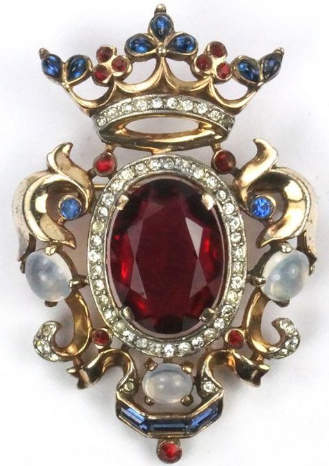 Coronation Crown, Sterling Ruby, Gemstone Brooch, Trifari Jewelry, Rhinestone Crown, Vintage Trifari, Crown Trifari, Fabulous Jewelry, S Tattoo