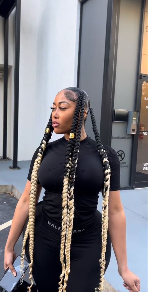 4 Big Braids Hairstyles For Black Women, Ombre Braided Ponytail, Jayda Wayda Braids Double, 5 Braids Hairstyles Black Women, 4 Knotless Braids, 4 Jumbo Box Braids, Jadya Wayda Braids, Jumbo Feed In Braids, 4 Jumbo Braids