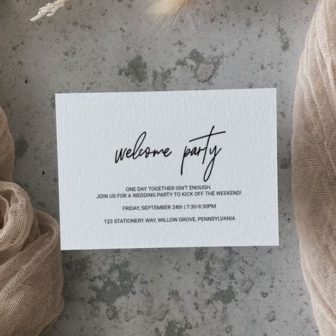 Whimsical Calligraphy Wedding Welcome Party Enclosure Card Welcome Party Invitation Card, Wedding Welcome Dinner Invitation, Welcome Party Wedding Invitations, Wedding Welcome Party Themes, Wedding Welcome Party Invitation, Welcome Party Wedding Ideas, Welcome Party Invitation, Welcome Party Wedding, Rustic Typography