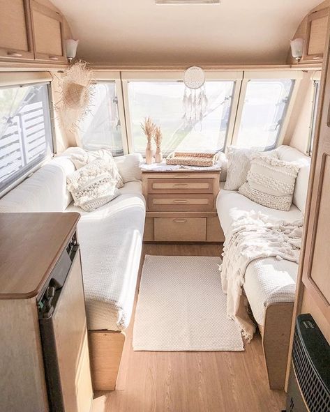 Caravan Upholstery, Caravan Interior Makeover, Caravan Conversion, Caravan Living, Motorhome Interior, Small Caravans, Caravan Decor, Camper Interior Design, Caravan Makeover