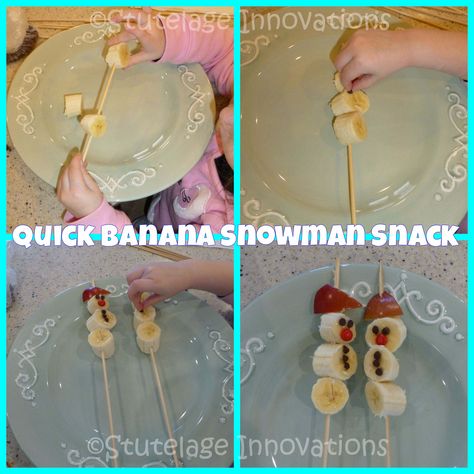 Banana Snowman, Snowman Snack, Banana Snacks, Kabob Skewers, Quick Healthy Snacks, Yummy Healthy Snacks, Make Buttons, Healthy Snacks For Kids, The Snowman