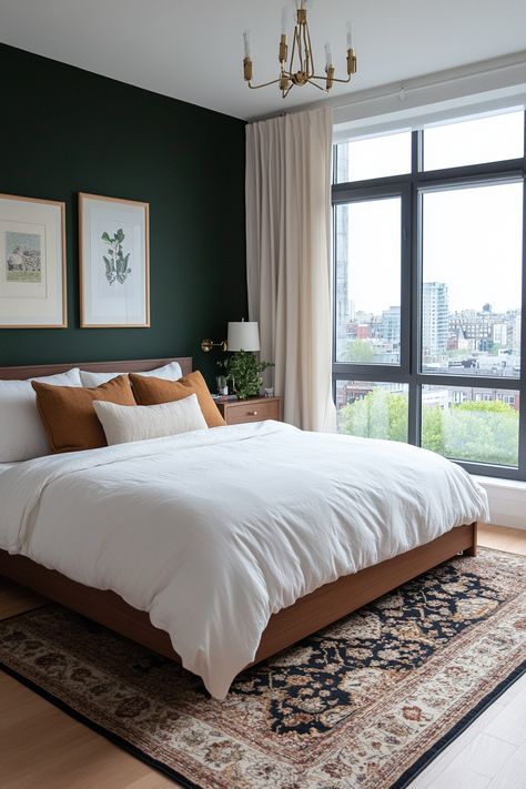 Creative Inspo for Bedroom Accent Walls – Everyday Inspo Green Accent Wall Guest Bedroom, Accent Wall Colors For Bedroom, Double Accent Walls Bedroom, Behind The Bed Accent Wall, Olive Accent Wall Bedroom, Charcoal Accent Wall Bedroom, Accent Ceiling Bedroom, Bedroom With Dark Accent Wall, Boys Bedroom Accent Wall