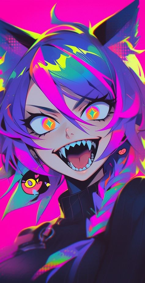 Neon Monster Art, Neon Digital Art Tutorial, Anime Pop Art Bright Colors, Neon Color Drawing, Neon Color Art, Neon Oc, Neon Character, King's Avatar, Samurai Anime