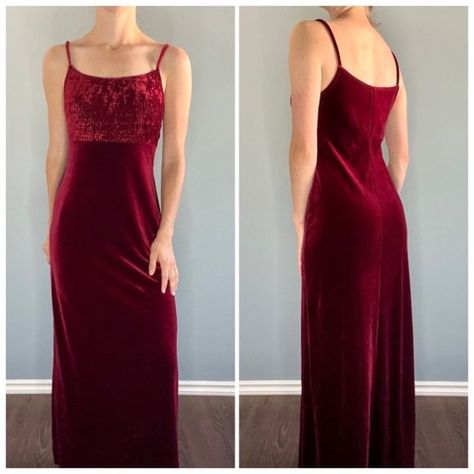 Vintage 90s Red Velvet Dress, 1990s Velour Slip Dress Vintage Dresses 90s, Red Velvet Prom Dress, Velvet Dress 90s, 90s Velvet Dress, Simple Red Dress, Dresses 90s, Modern Day Witch, 90s Slip Dress, Backless Slip Dress