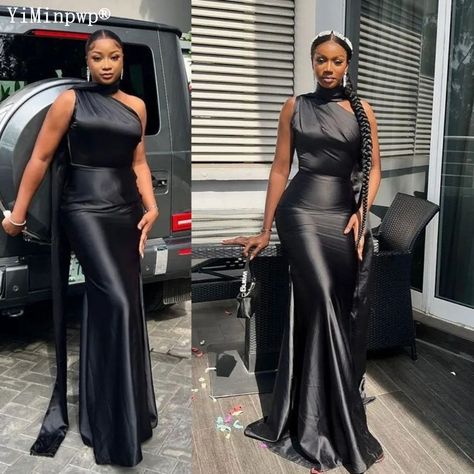 Black Bridal Party Attire, Dinner Gowns Classy Style, Train Outfit, Bridal Train, Africa Women, Mermaid Bridesmaid, Black Mermaid, Mermaid Bridesmaid Dresses, Bridesmaid Dress Sizes