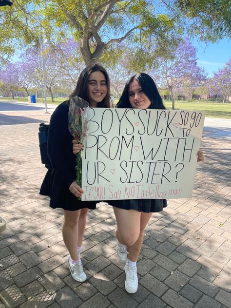 Prom Proposal For Sister, Sister Homecoming Proposal, Promposal Ideas Sza, Mulan Promposal, Friendship Promposal, Barbie Promposal Ideas, Friendly Promposal, Hoco Posters For Best Friend Funny, Song Lyric Promposal