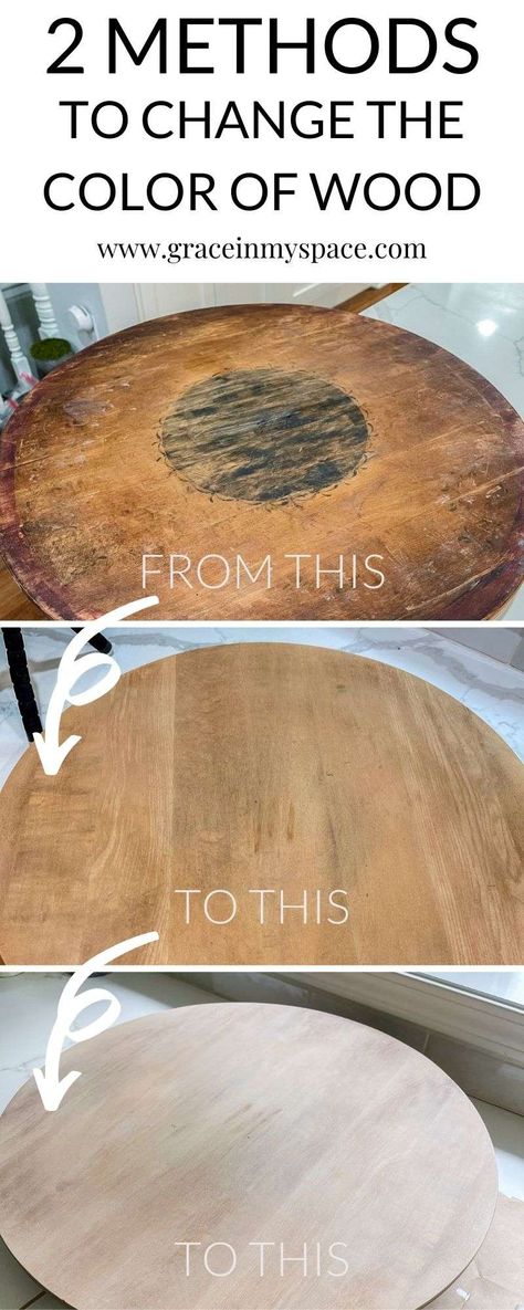 Have you ever wondered how to change the color of wood? Here are two reliable methods to change a wood tone to get the look you want! #woodrefinishing #woodrestoration #diyhomedecor #woodprojects #fromhousetohaven Beige Stained Wood, Limewash Furniture Before And After, Wood Refinishing Ideas, Farmhouse Wood Stain Color, How To Lighten Wood Stain, Wood Wash Colors, Bar Keepers Friend To Lighten Wood, Lighten Dark Wood Furniture, Refurnished Dresser Wood