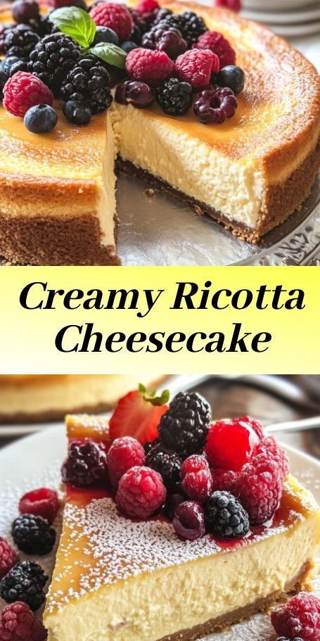 Creamy Ricotta Cheesecake with Italian Flair. Transport yourself to the heart of Italy with this luscious and creamy ricotta cheesecake. Blending traditional Italian ingredients with a modern twist, this cheesecake offers a smooth, velvety texture that delights with every bite. Perfect for a special occasion or a weekend treat, it's a dessert that embodies elegance and simplicity. #ItalianDessert #RicottaCheesecake #CheesecakeLove #BakingJoy #CulinaryDelight #DessertHeaven Riccota Cheese Recipes, Ricotta Cheese Desserts, Cheese Dessert Recipes, Recipes Using Ricotta Cheese, Ricotta Recipes Dessert, Recipe Using Ricotta, Ricotta Dessert, Cream Cheese Cheesecake, Italian Cheesecake