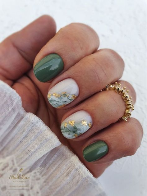 Bridesmaid Nails With Green Dress, Colourful Wedding Nails, Olive Branch Nails, Green Marbled Nails, Green And White Marble Nails, Sage Green Marble Nails, Marbled Nail Designs, Green Bridesmaid Nails, Different Shades Of Green Nails