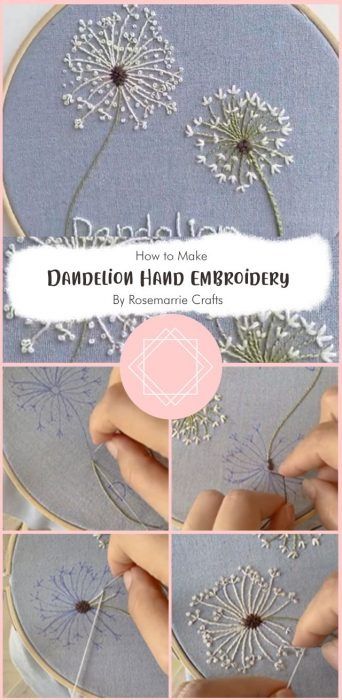 5 Embroidery Dandelion Free Pattern Tutorial - Carolinamontoni.com Dandelion Quilt Pattern, Dandelion Embroidery Pattern Free, Easy Stiching Ideas For Beginners, Embroidery Flowers Easy, Dandelion Embroidery Pattern, Dandelion Stitch, Easy Hand Embroidery Designs, Embroidery Dandelion, Dandelion Embroidery