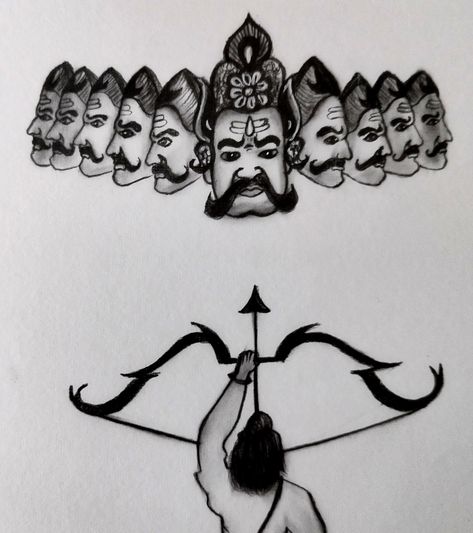 Visit "sukhmankaur arts" YouTube channel For more art videos and tutorials Ravan Sketch, Dussehra Drawing, Art Tricks, Happy Dussehra, Shri Ram, Easy Art, Youtube Art, Sketches Easy, Mandala Drawing