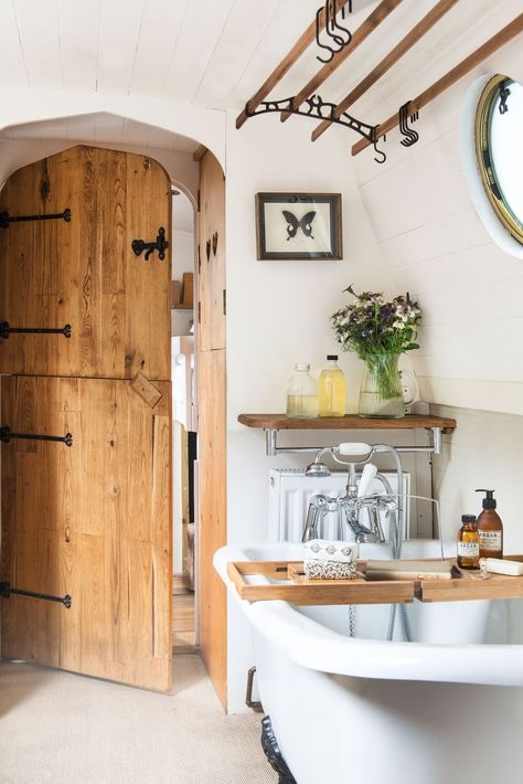 Narrowboat, Little Venice in London Boat Bathroom, Canal Boat Interior, Narrowboat Interiors, Boat House Interior, Narrow Boats, Boat Living, Lakefront Living, Boat Interiors, Canal Boats