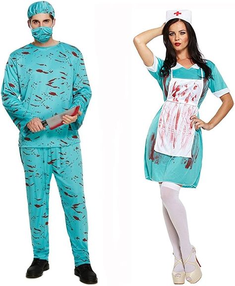 HENBRANDT Adult Couple’s Costume Bloody Surgeon and Bloody Nurse Fancy Dress Double Doctor and Nurse Costume Set Halloween Fancy Dress Costume for Men and Women : Amazon.co.uk: Toys & Games Best Couples Halloween Costumes, Nurse Fancy Dress, Doctor Halloween Costume, Cool Couple Halloween Costumes, Zombie Nurse, Zombie Clothes, Halloween Parejas, Great Halloween Costumes, Fancy Dress Outfits