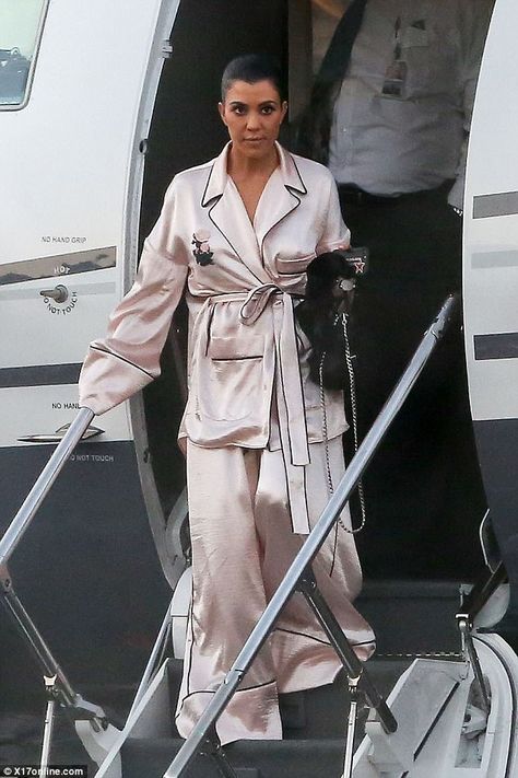 Wow: Kourtney slipped on silky blush and black pajamas-inspired clothing for her head turn... Kourtney Kardashion, Kourtney Kardashian Style, Black Pajamas, Pajama Fashion, Fashion Dictionary, Kardashian Style, Kardashian Jenner, Kourtney Kardashian, Fashion Line