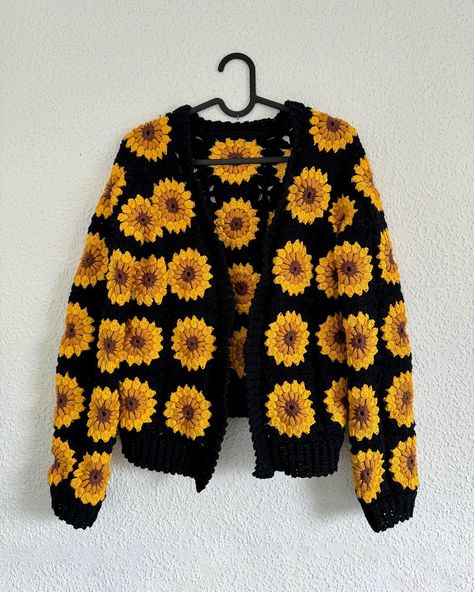 So the long awaited sunflower granny square cardigan is here. It is not perfect but in the ed turned out better than expected. What are your thoughts? #arttips #crochettips #tutorial #crochettutorial #howto #diy #stepbystep #artmotivation #watercolorart #creativemind #photoart #natureart #photographyart Sunflower Granny Square Cardigan, Sunflower Granny Square, Granny Square Cardigan, Square Cardigan, Motivational Art, Not Perfect, Art Tips, Unique Outfits, Crochet Tutorial