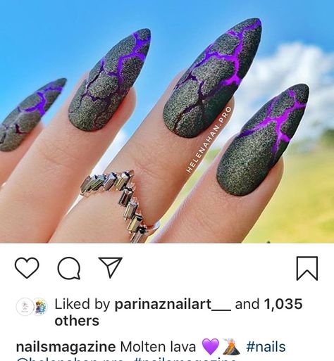 Lava Nails, Classy Black Nails, Dragon Nails, Cute Nail Colors, Opal Nails, Boho Nails, Cow Nails, Molten Lava, Punk Nails