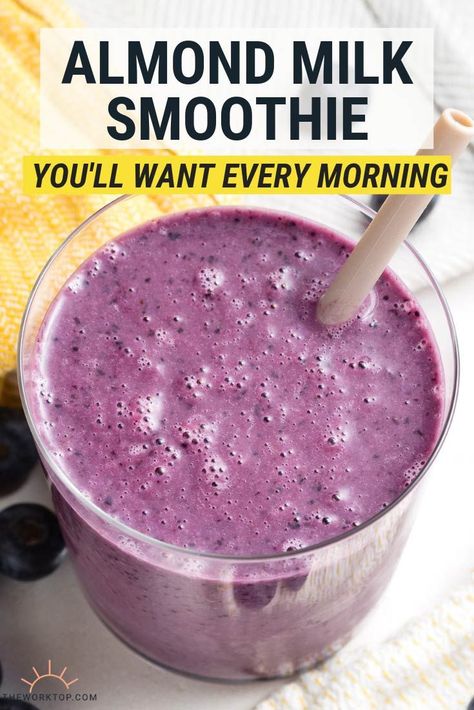 Fruit Smoothie With Almond Milk, Blueberry Almond Milk Smoothie, Smoothie Recipes With Almond Milk, Recipes With Almond Milk, Acai Smoothie Recipe, Milk Smoothie Recipes, Almond Milk Smoothie, Almond Milk Smoothie Recipes, Smoothie Easy