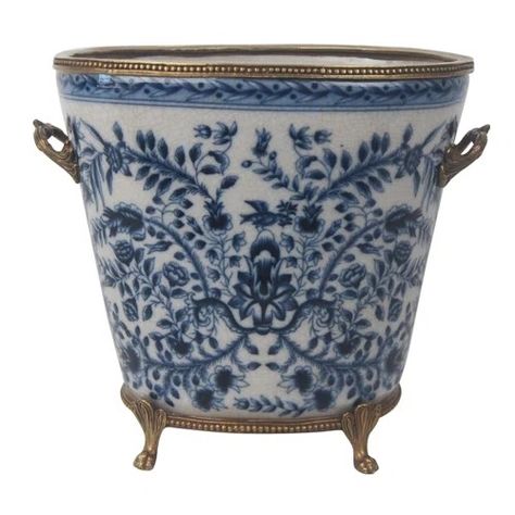 Canora Grey Massimo Porcelain Pot Planter | Wayfair Chinese Blue And White Porcelain, Blue Planter, Porcelain Planter, Planter Ceramic, Urn Planters, Ceramic Urn, Fabric Pillows, Floral Arranging, Floor Plants